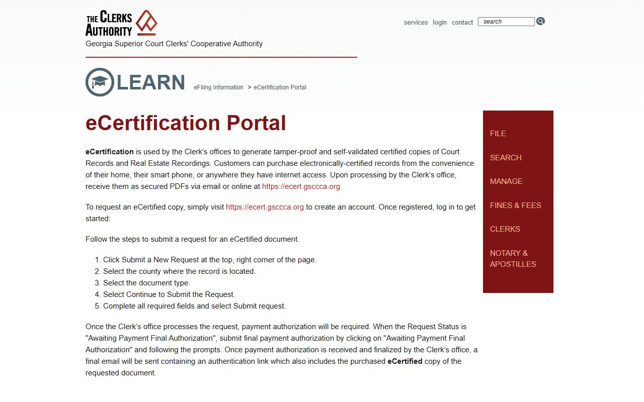 Mitchell County Clerk of Superior Court GSCCCA eCertification information