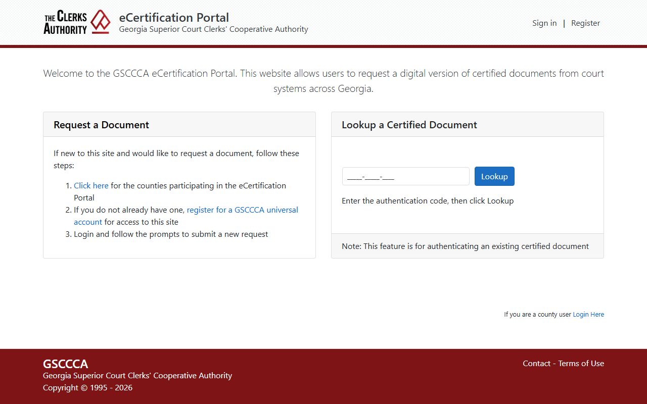 Mitchell County Clerk of Superior Court eCertification portal