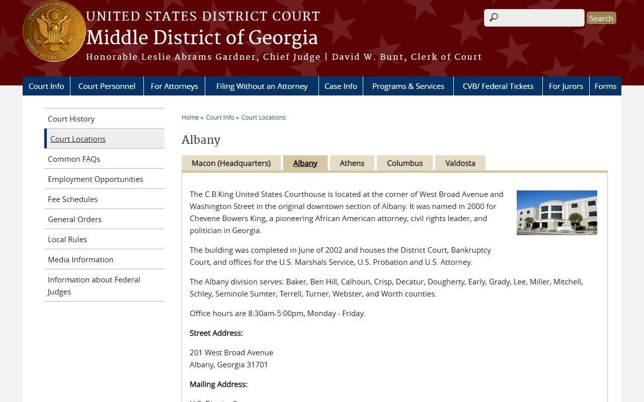 Mitchell County court dockets Albany Division court office source