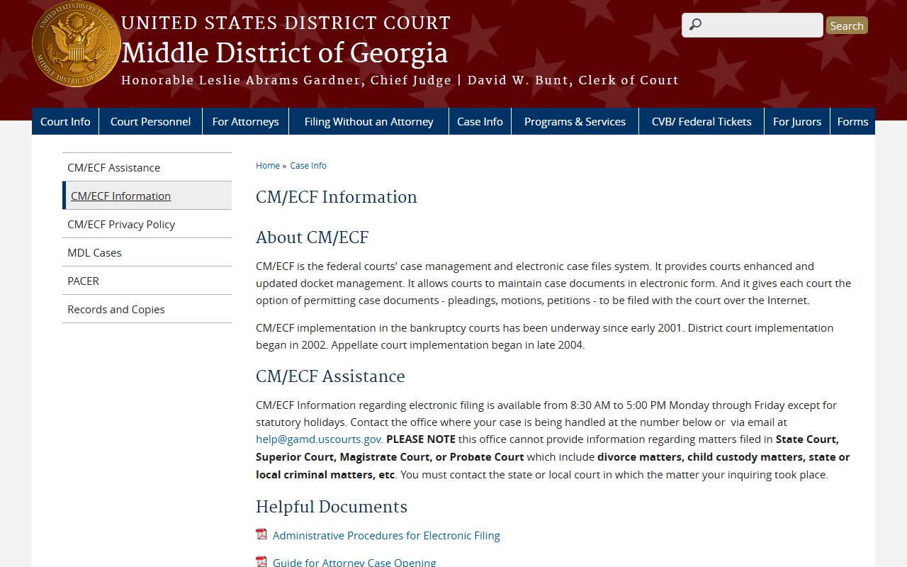 Mitchell County court dockets Middle District CM/ECF information