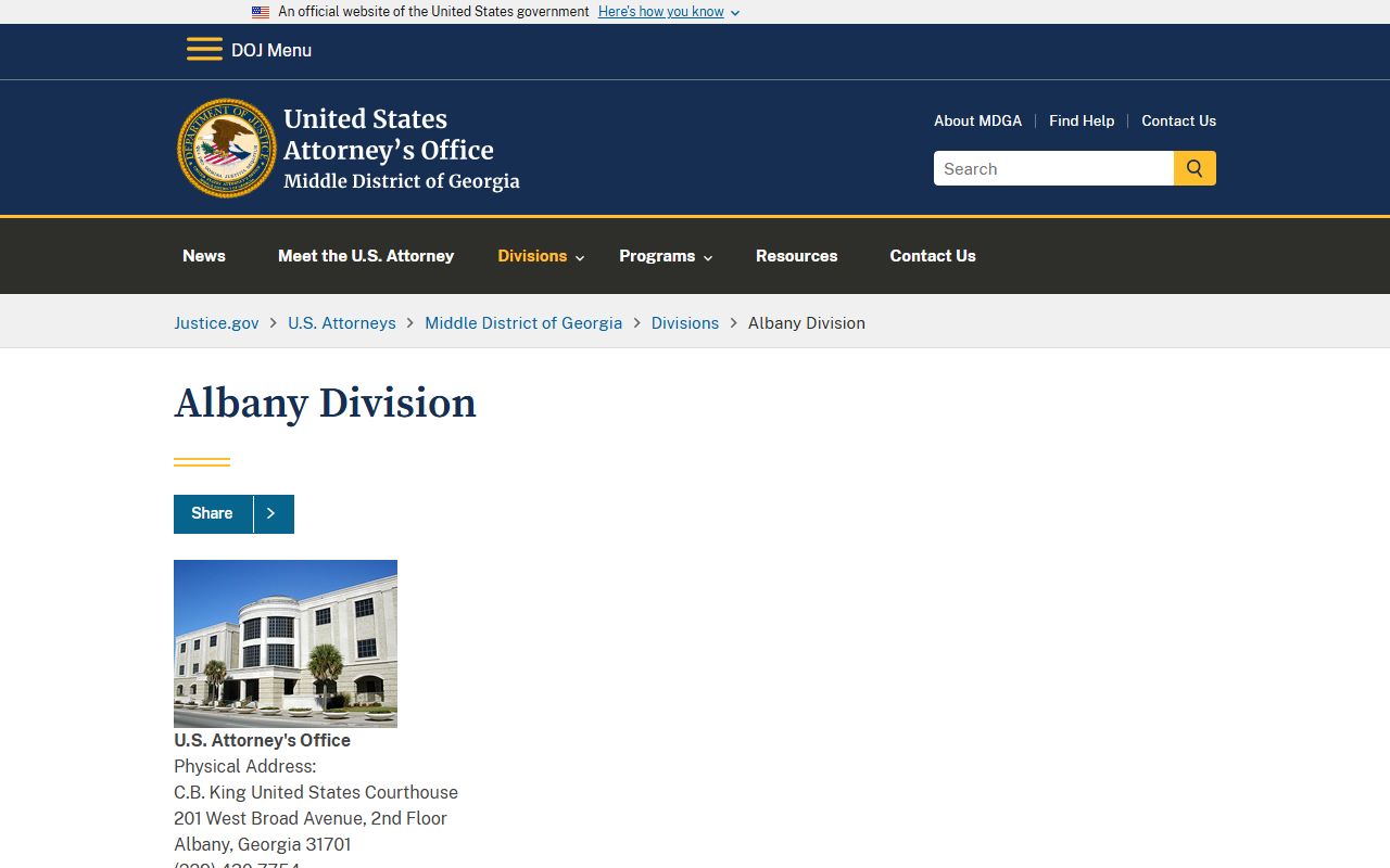 Mitchell County criminal court records U.S. Attorney Albany Division