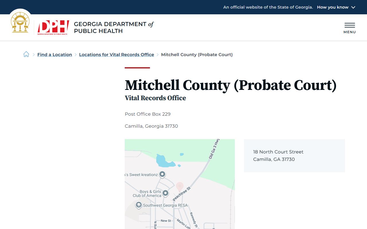 Mitchell County probate records Georgia DPH Probate Court vital records location
