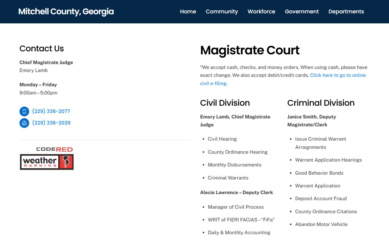 Mitchell County warrant records Magistrate Court